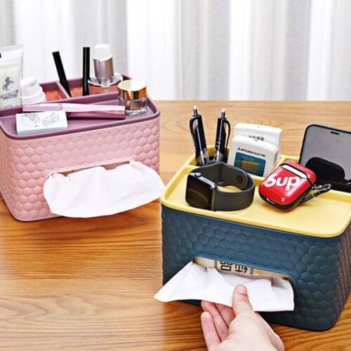 Multifunctional Desktop Tissue Box Holder Remote Control Organizer Phone Stand Pencil Box Container