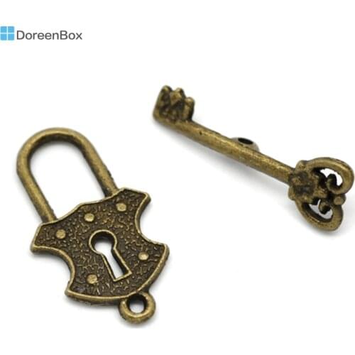 Doreen Box Lovely Antique Bronze Key& Lock Toggle Clasps Findings 24x13mm, 23x8mm, sold per lot of 30 sets (B15909)