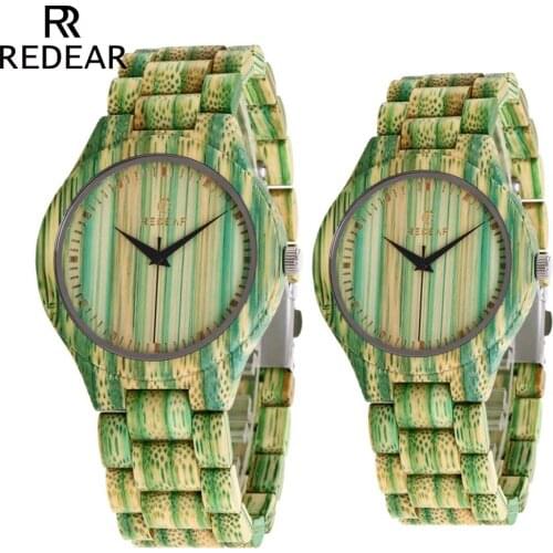 REDEAR Lovers Watches Colorful Bamboo Green Lady Watch for Woman Bamboo Band Curren Watches Mens Gift