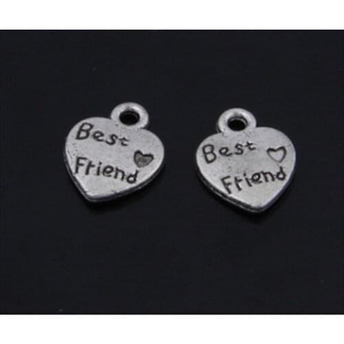 RONGQING 300pcs/lot Antiue Silver 10x12mm Best Friend Heart Charms Tiny Letter Charms for Bracelet Earrings Jewelry Accessories