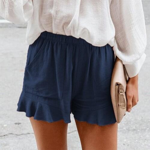 2021 Fashion Ruffled Womens Shorts Summer Solid Color Elastic Waist Office Lady Streetwear Casual Loose Shorts Femme