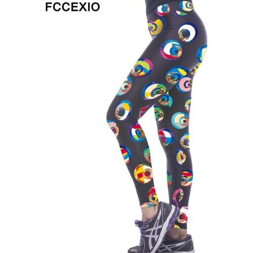 FCCEXIO Cats Eyes 3D Printed Sporting Leggings Women Breathable Fitness Trouser High Elastic Women Pants Wholesale Workout Pants