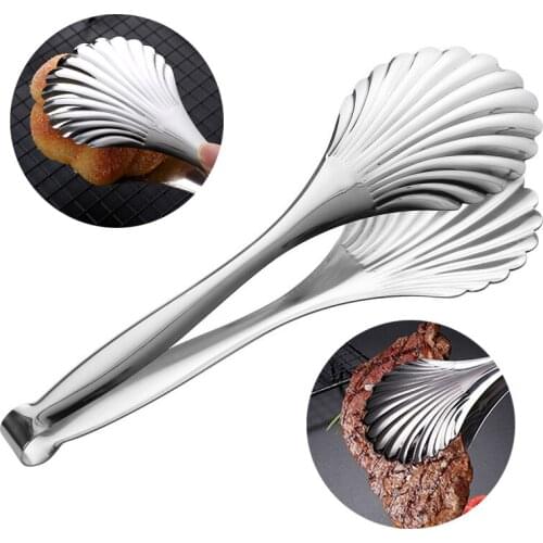 Stainless Steel BBQ Food Tongs Shell-shaped Barbecue Kitchen Tong Heat Resistant Bread Clip Pastry Clamp Kitchen Utensils Tools