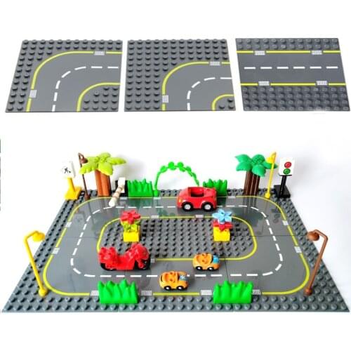 City Traffic Track Plate Big Building Blocks Board Vehicle Accessories DIY Assembly Car Toys Children Gift Compatible Duplo Set