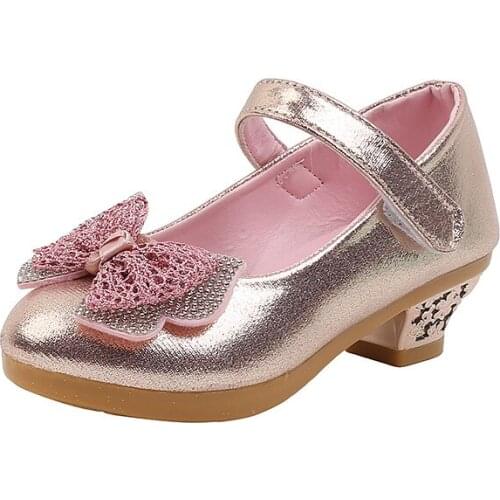 Girls' Leather Shoes Childrens High-heeled Shoes Girls Single Shoes Childrens Princess Bow Shoes Girls Perfermance Shoes 25-39