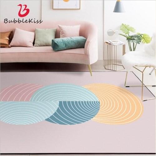 Bubble Kiss European Style Pink Geometric Circle Carpets for Living Room Anti-slip Floor Mat Home Bedroom Decor Area Rugs