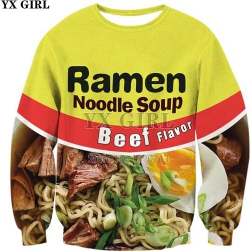 YX GIRL 2018 New Fashion 3D hoodies Brand Clothing Ramen Noodle Soup Print Sweatshirt Pork/Chicken/Beef casual Pullovers
