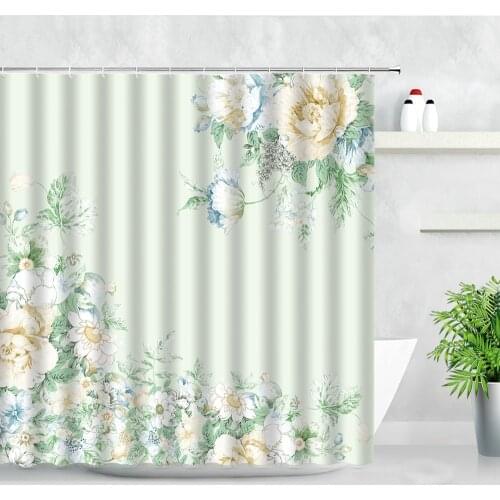 Waterproof Bathroom Curtains 3D Printing Floral Plant Modern Simple Flowers Pattern Hooks Bath Screens Decor Shower Curtain Sets