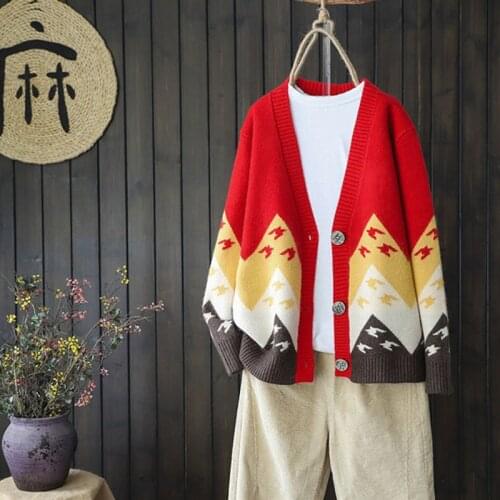 Animal Print Used Women Trui Vesten Single Breasted Long Mouwen Jas Plus Size Loose Paper Crane Pattern Clothing