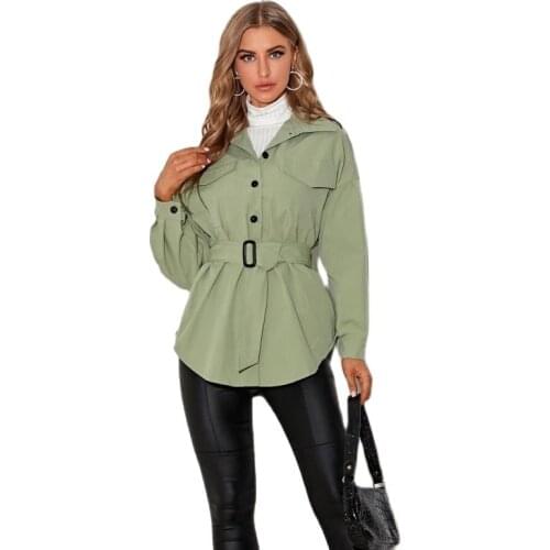 Women Coats and Jackets Spring and Autumn Green Coats Woman Loose Jackets Womens Casual Long Sleeve Women Coat