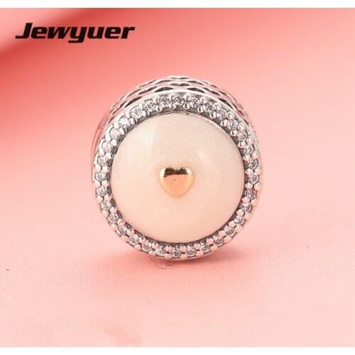 Precious Heart Silver Enamel charms 925 sterling silver jewelry with gold heart fit charm bead bracelet diy For women GD108