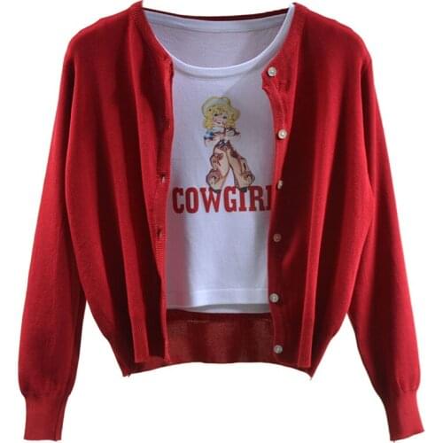 2-pieces Brand Qulaity Cowgirls Mini T Shirts and Knitted Long Sleeve Coats Women Sets 2021 Spring Top Fashion Girls Super Chic
