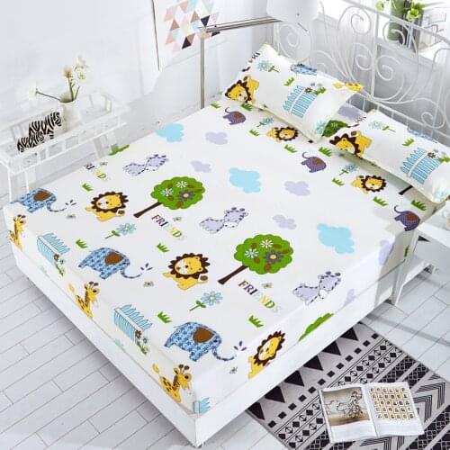 New Design Cartoon Lion Elephant Zoo Fitted Sheet Polyester Bed Sheet Elastic Band Mattress Cover 150*200cm 180*200cm 200*220cm