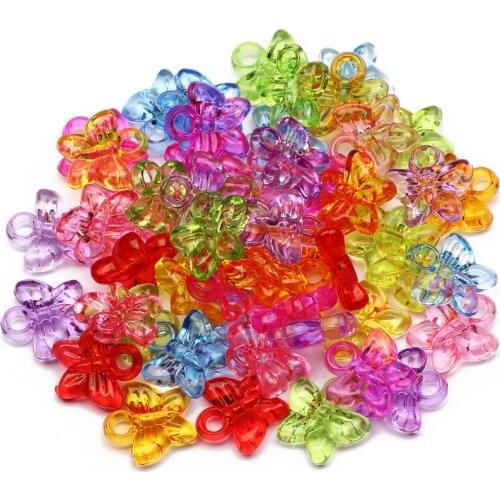 30pcs/lot Cute Butterfly Shape Loose Beads 16mm Color Mixed Transparent Acrylic Spacer Beads For DIY Jewelry Making Accessories