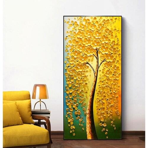 Round full diamond landscape 5D diamond painting gold tree DIY diamond embroidery ornaments home decoration