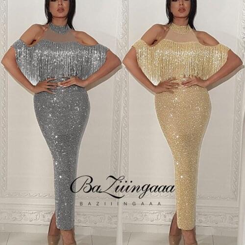 BAZIIINGAAA Luxury Woman Cocktail Dress Beaded Sequins Long Elegant Night Cocktail Party Formal Dresses for Wedding Plus Size