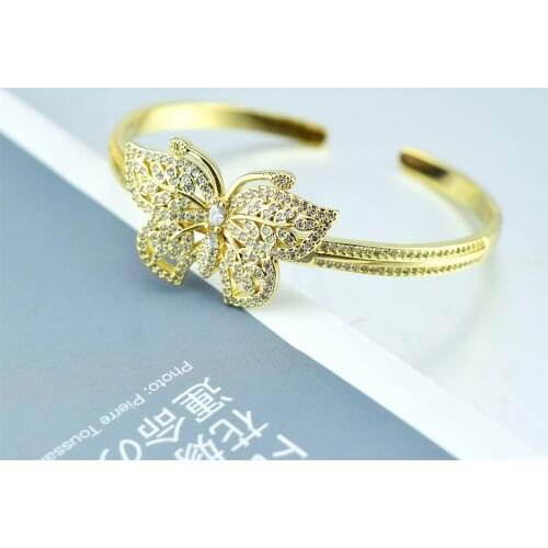 2021 New Arrival High Quality Golden CZ Zirconia Butterfly Charm Bracelets for Women Party Wedding Bride Bridesmaid Jewelry