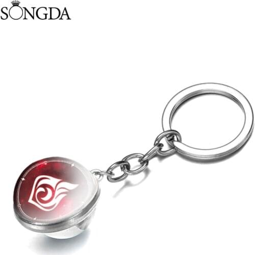 Gods Eye Glass Ball Pendant Keychain Double Side Genshin Impact Game Cosplay Keyring Handmade Jewelry for Women Men Accessories