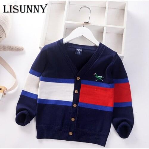 Children Knitted Cardigan Boy Sweater 2021 Spring Autumn New V-neck Baby Sweater Kids Clothes Toddler Coat striped Cartoon 2-7y
