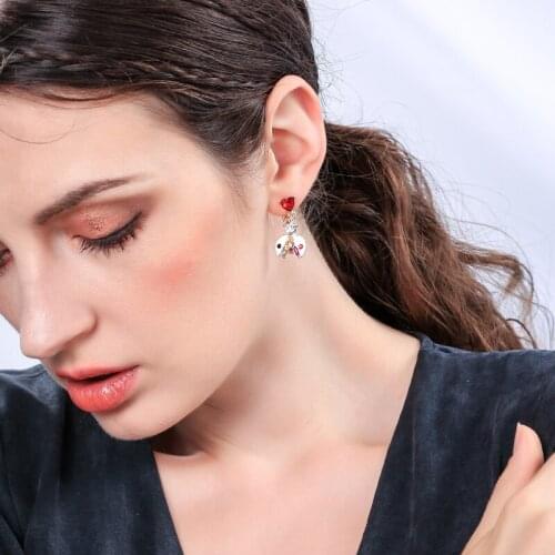 Ethnic Romantic Insect Earring For Women White Enamel Red/Clean Crystal Earring Charming Date Gift Jewelry Accessory Handmade