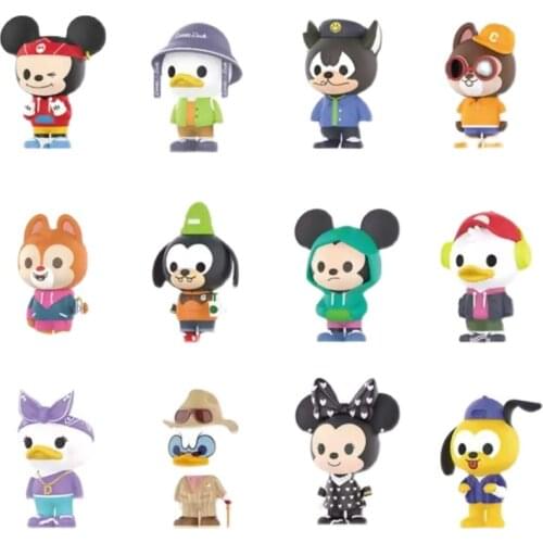 Disney Kawaii Mickey Family Street Style Series Action Figure Doll Toys Lovely Hoodie Mickey Dale Chip Pluto Gifts for Kids