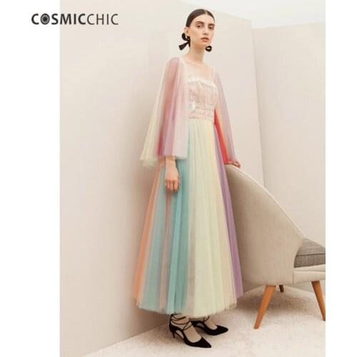 Haute Couture Tulle Embroidery Maxi dress Flare Long Sleeve Color Lace Ball Gown Palace Party Dresses LY229