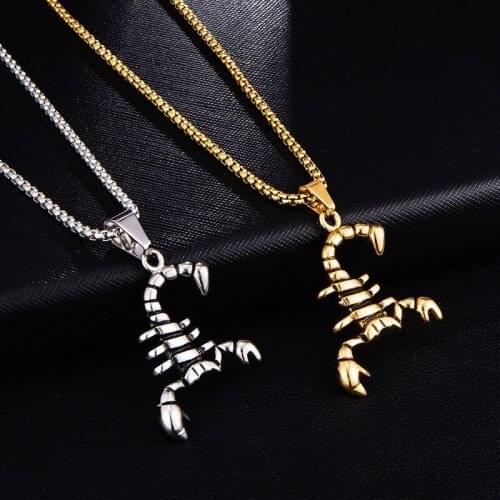 Hip Hop Jewelry--60 cm Gold Color Scorpion Pendant Necklaces for Men Women Animals Jewelry Stainless steel No Fade