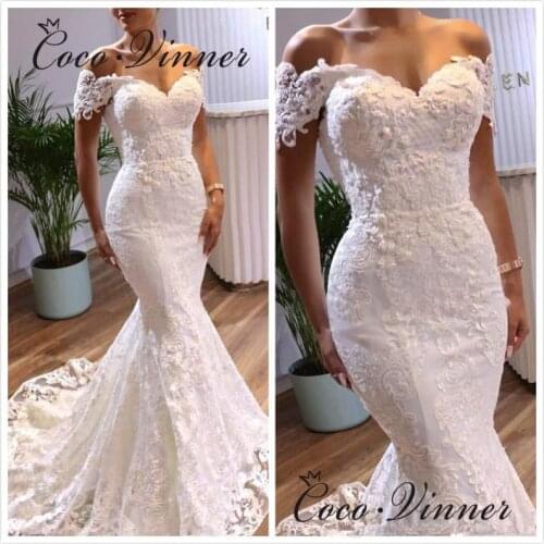 Cap Sleeves Quality Lace Mermaid Wedding Dress 2020 Europe New Wedding Gown Lace up back Custom Made White Bride Dress W0698