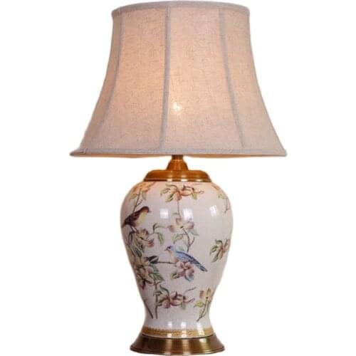 Classical European Flowers Birds Large Ceramic Table Lamp Foyer Bed Room Parlor Porcelain Wedding Decor Desk Light 65/76cm D41