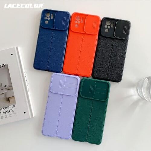 Slide Camera Lens Cover For Xiaomi 11 Lite Poco X3 NFC M3 Leather Texture Case Redmi Note 10 Pro Max 9S 8 Redmi 9A 9C 9T 9 Power
