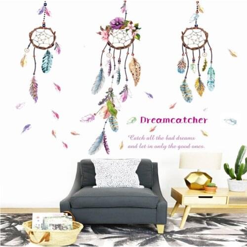 Colorful feathers windbell wall stickers Vinyl DIY Art Wall Decals For Living room Sofa background wall Home Decoration murals