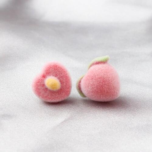 Cute Sweet Suede Pink Peach Simulation Fruit Stud Earrings For Women Cartoon Lovely Earring Party Fine Jewelry Accessories Gifts