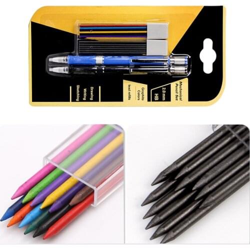 2.0mm Mechanical Propelling Pencil Set HB Automatic Pencils With Color and Black Lead Refills for Drawing, Writing, Sketching