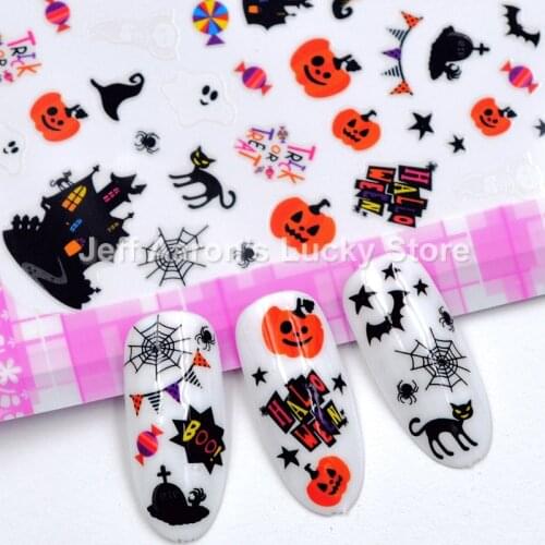 4 sheets self-adhesive Halloween nail sticker decals for nail art decorations fake nails accessoires ghost witch spider pumpkin