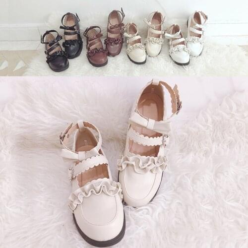 Super Cute Womens Lolita Maid Round Toe Shoes Japanese School Uniform Uwabaki Flat Mary Janes Bows Shoes Daily