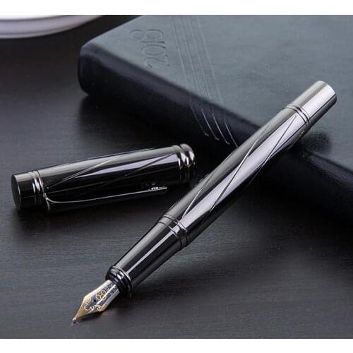 High Quality Metal Silver Fountain Pen Luxury Brand Office Business Writing Ink Pens 0.5mm Nib School Stationery Gifts Supplies
