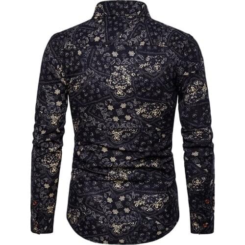 Richkeda Store New 2021 Black Paisley Cotton Linen Shirts Men 2021 Brand New Slim Fit Long Sleeve Hawaiian Shirt Men Business