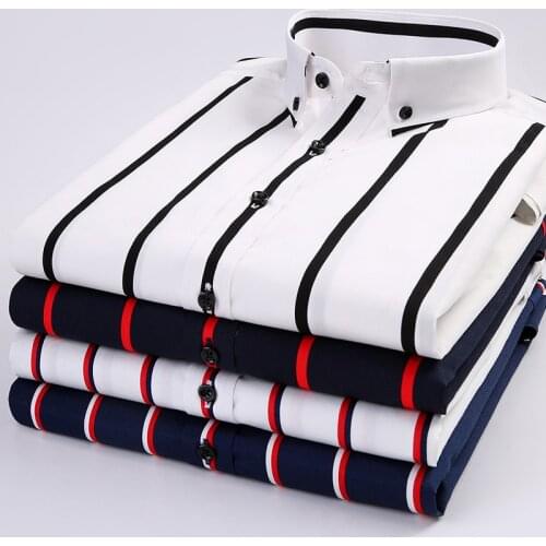 Summer Fashion Men Shirt Cotton Striped Short Sleeve Casual Shirts Button Down Collar Slim Fit Classic Clothing