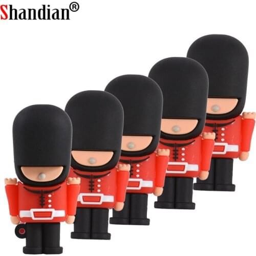 SHANDIAN New Hot USB Flash Drive Pendrive Handsome British Guard Cartoon Pen Drive16G 32G 64GB Usb 2.0 Memory Stick Free shenip