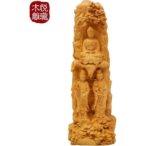 Wood carving Guardian Buddha statue, wood crafts gift Home desktop decoration office ornaments (A1093)