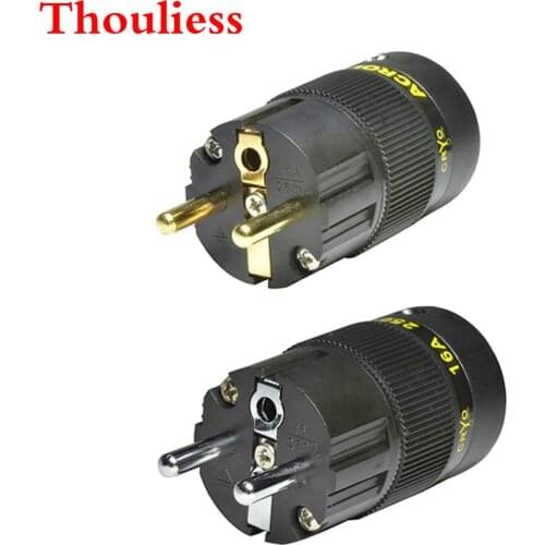 Thouliess pcs HIFI Gold Rhodium Plated Schuko EU EUR Power Plug Adapter Connector for AC Power Cord Audio Connector