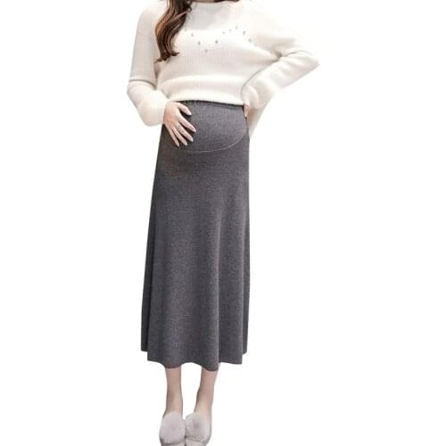 Maternity Skirts Pregnant Woman Skirt Autumn Winter Knitted Long Dress High Waist Belly Plus Velvet Skirts Pregnancy Clothes