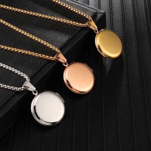 Hip Hop Jewelry--60 cm 3 Gold Color Photos Box Pendant Necklaces for Men Women Animals Jewelry Stainless steel No Fade