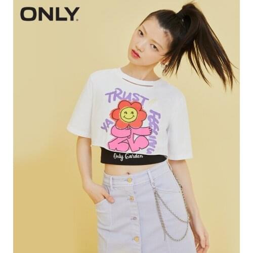 ONLY 2021 summer sweet print short T-shirt women | 1211JS001