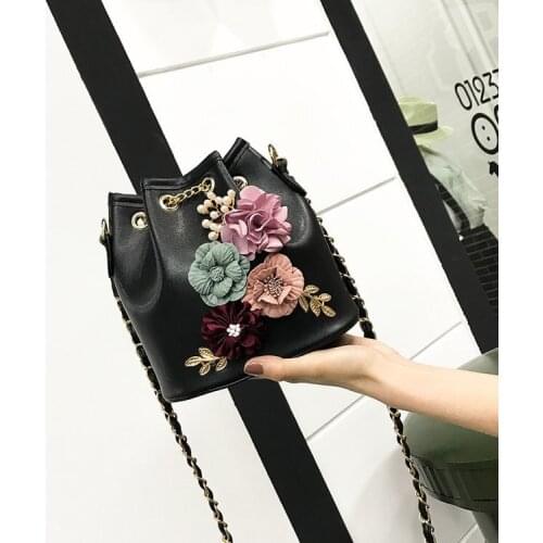 Flower Decoration Bucket Shoulder Women Handbag Petal Portable Women Messenger Bag