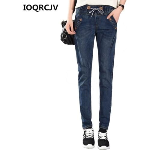 2019 Spring Autumn Womens Jeans Harem Pants Large Size Loose High Waist Trousers Elastic Waist Casual Stretch Denim Pants R220