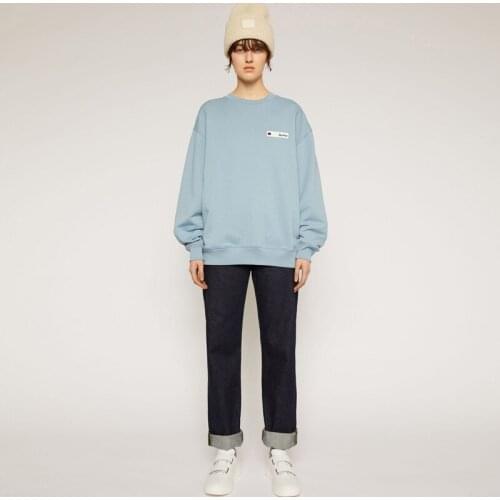 Women Loose O-Neck Blue Letter Embroidery Brand Autumn Cotton Pullover Female High Street Casual Sweatshirt Lovers New Top ML013