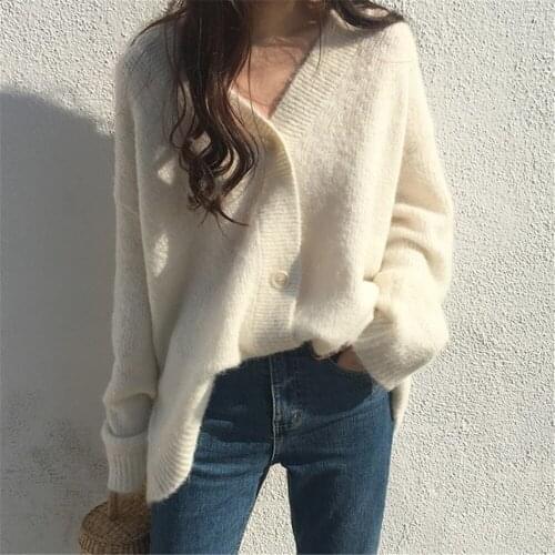 2020 Winter Casual Loose V-neck Single-breasted Female Cardigan Knitted Open Stitch Jumpers Full Sleeve Women Sweater PZ2880