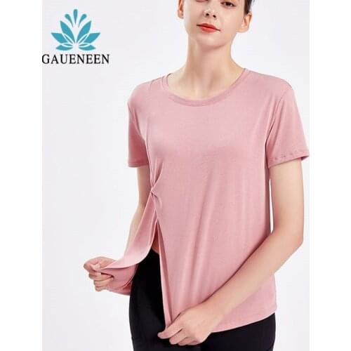 GAUENEEN Women Open Side Sports Top Fitness Yoga Shirts Short Sleeve Crop Top T-shirt Female Running Workout T-shirts