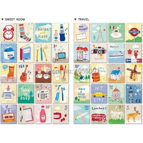 1lot=240pcs DIY Scrapbook Paper vintage hand-drawn decoration stamp stickers 80pcs on 4 folding sheet 1lot = 3 pack = 240pcs